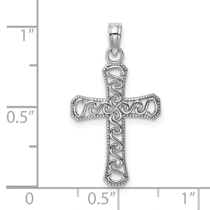 Million Charms 14K White Gold Themed Fancy Relgious Cross Pendant