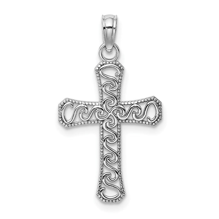 Million Charms 14K White Gold Themed Fancy Relgious Cross Pendant