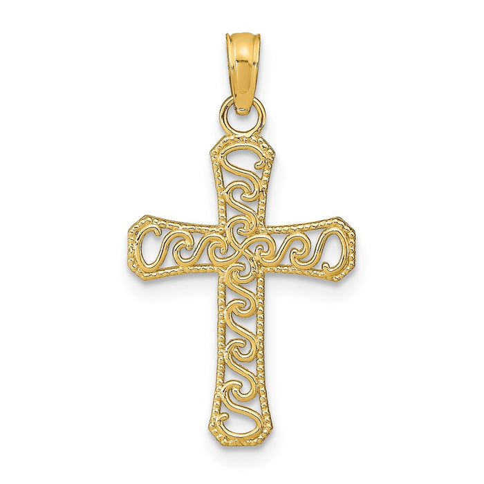 Million Charms 14K Yellow Gold Themed Fancy Relgious Cross Pendant