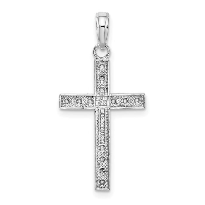 Million Charms 14K White Gold Themed Beaded Block Relgious Cross Charm