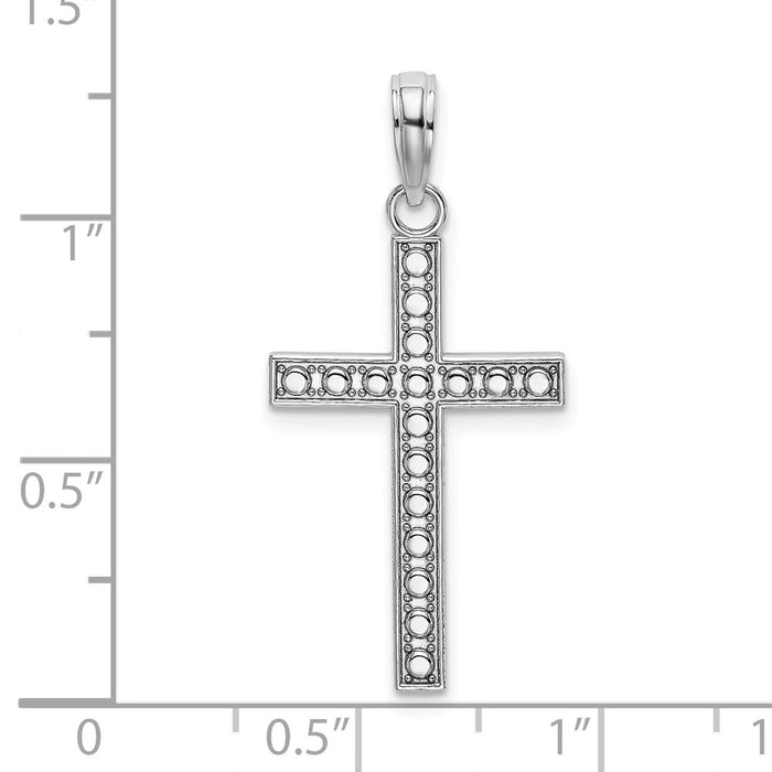 Million Charms 14K White Gold Themed Beaded Block Relgious Cross Charm