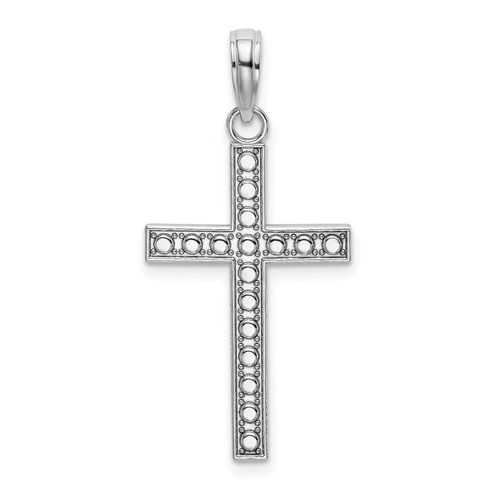 Million Charms 14K White Gold Themed Beaded Block Relgious Cross Charm