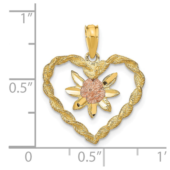 Million Charms 14K Two-Tone 2-D Flower Heart Charm