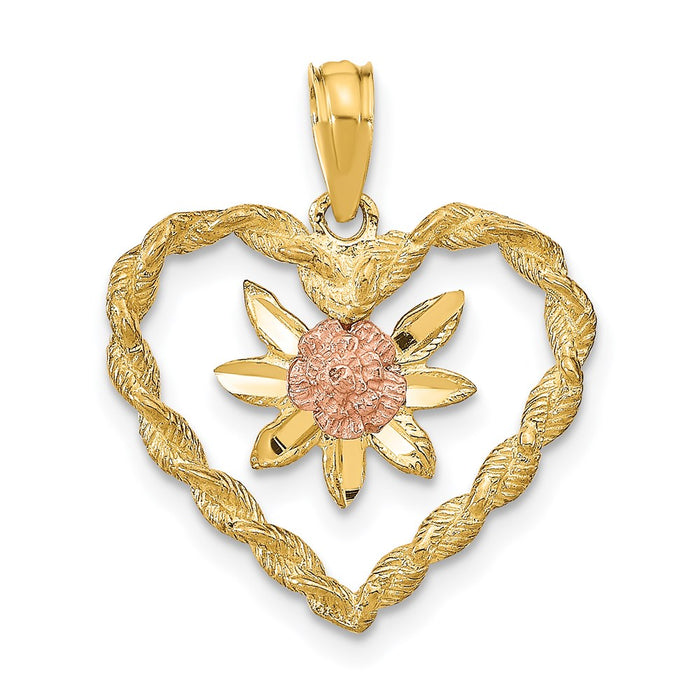 Million Charms 14K Two-Tone 2-D Flower Heart Charm