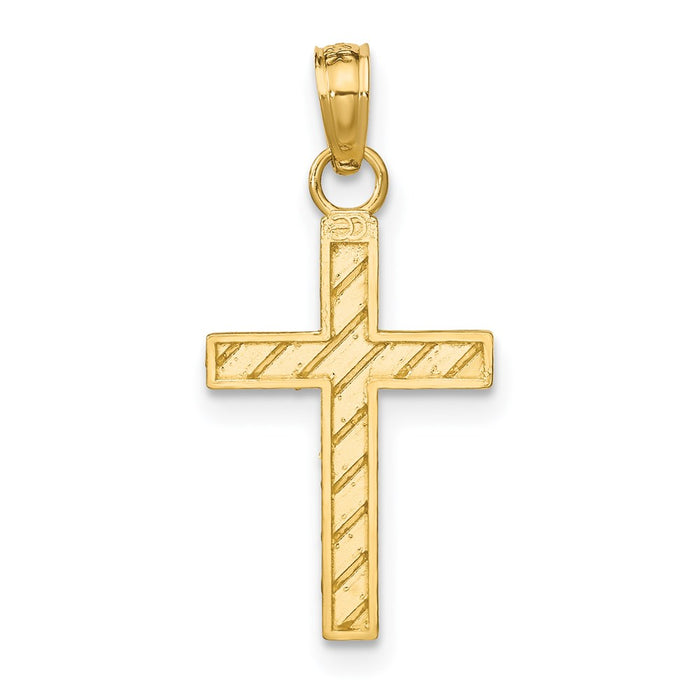 Million Charms 14K Yellow Gold Themed Diamond-Cut Relgious Cross Pendant