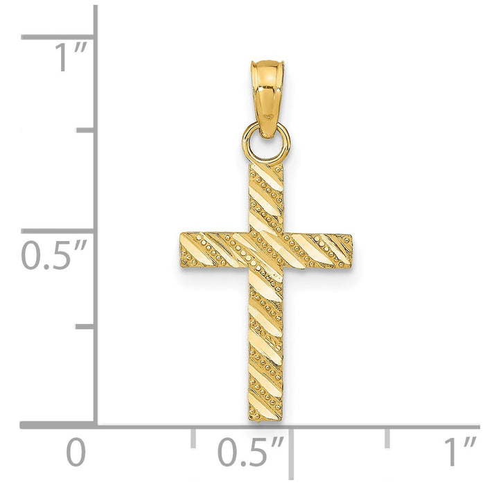 Million Charms 14K Yellow Gold Themed Diamond-Cut Relgious Cross Pendant