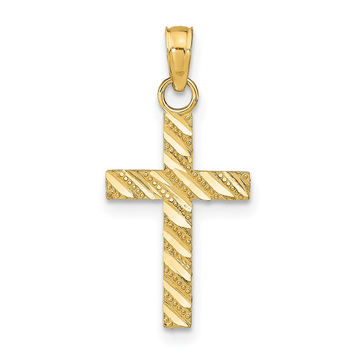 Million Charms 14K Yellow Gold Themed Diamond-Cut Relgious Cross Pendant