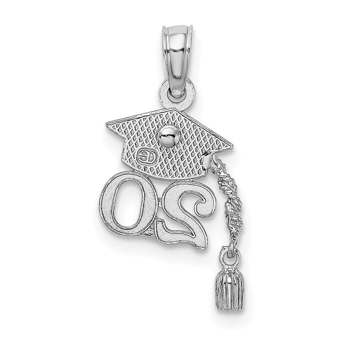 Million Charms 14K White Gold Themed Graduation Cap 20 With Dangling Tassle Charm