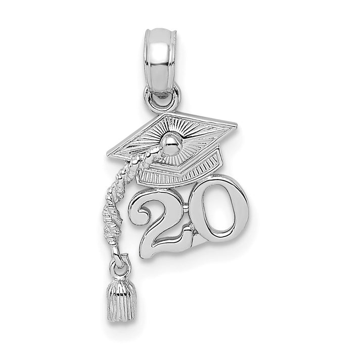 Million Charms 14K White Gold Themed Graduation Cap 20 With Dangling Tassle Charm