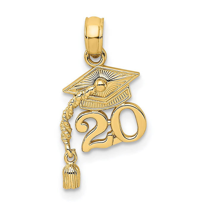 Million Charms 14K Yellow Gold Themed Graduation Cap 20 With Dangling Tassle Charm