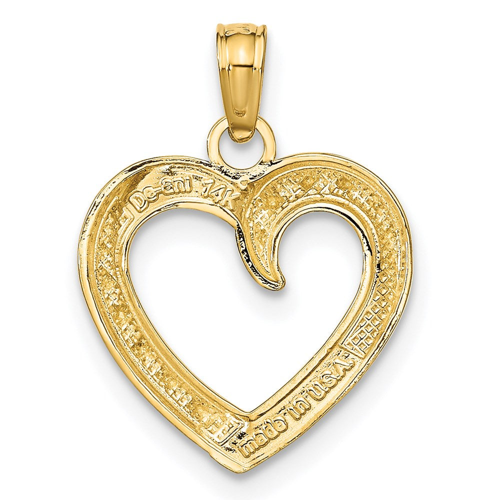 Million Charms 14K Yellow Gold Themed With Rhodium-plated Polished & Textured Heart Pendant