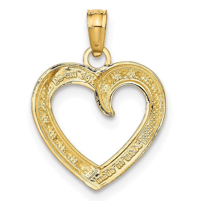 Million Charms 14K Yellow Gold Themed With Rhodium-plated Polished & Textured Heart Pendant