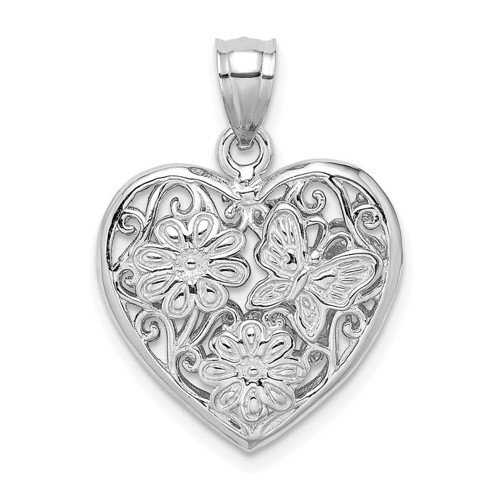 Million Charms 14K White & Rose Gold Themed 3-D Heart With Butterfly Reversible Charm