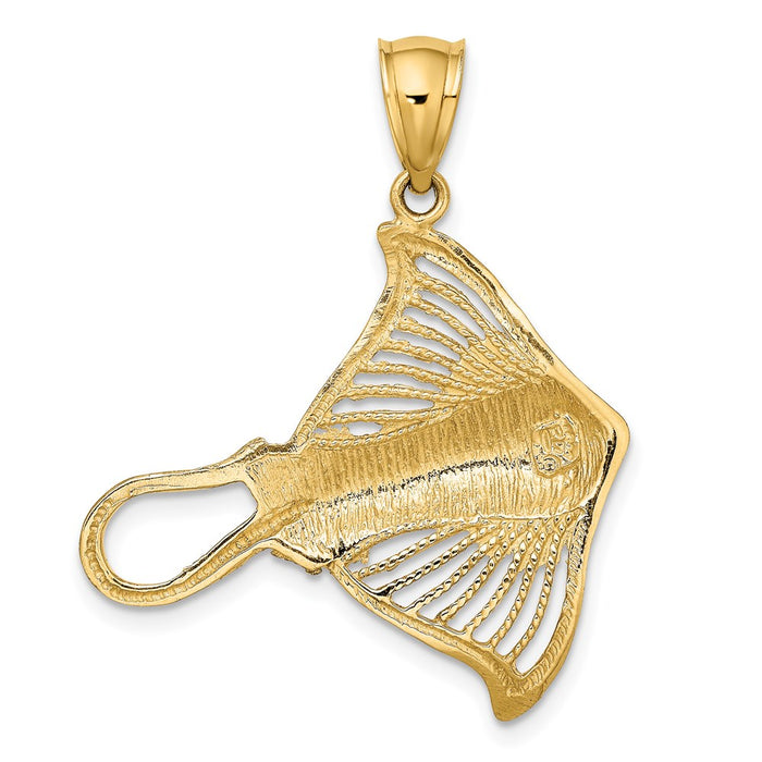 Million Charms 14K Yellow Gold Themed Polished & Cut-Out Beaded Accent Stingray Charm