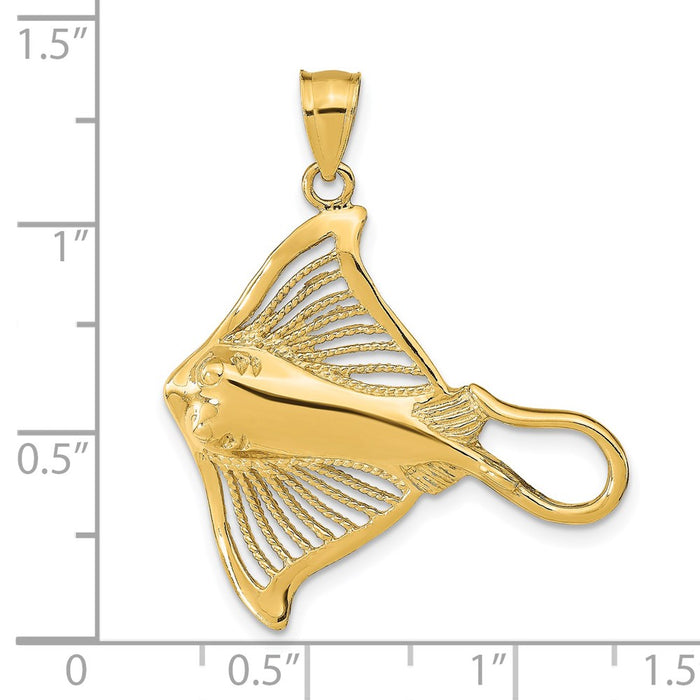 Million Charms 14K Yellow Gold Themed Polished & Cut-Out Beaded Accent Stingray Charm