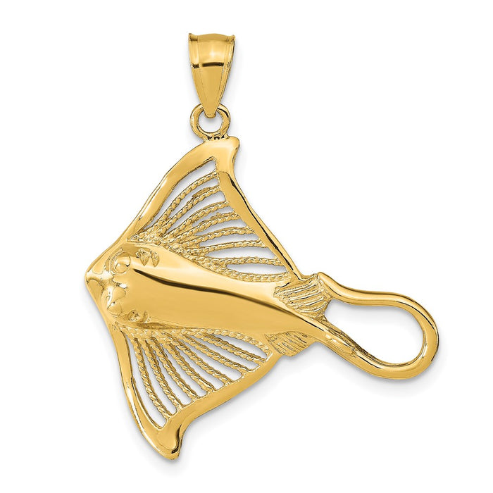 Million Charms 14K Yellow Gold Themed Polished & Cut-Out Beaded Accent Stingray Charm