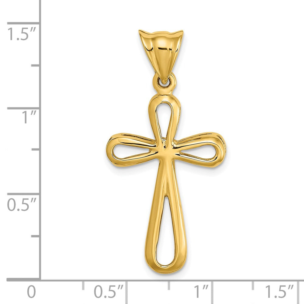 Million Charms 14K Yellow Gold Themed Polished & Cut-Out Relgious Cross Charm