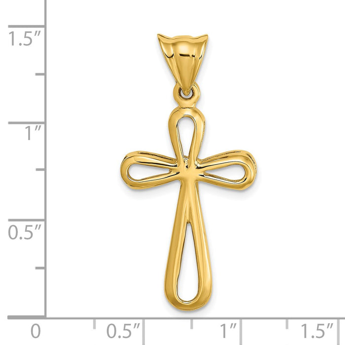 Million Charms 14K Yellow Gold Themed Polished & Cut-Out Relgious Cross Charm