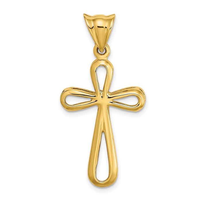 Million Charms 14K Yellow Gold Themed Polished & Cut-Out Relgious Cross Charm