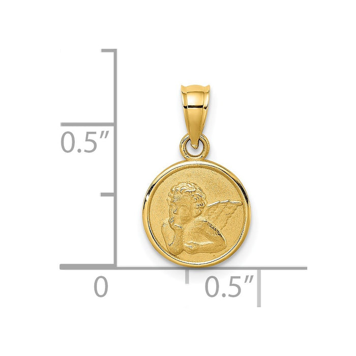 Million Charms 14K Yellow Gold Themed 10Mm Engraved Angel Coin Charm