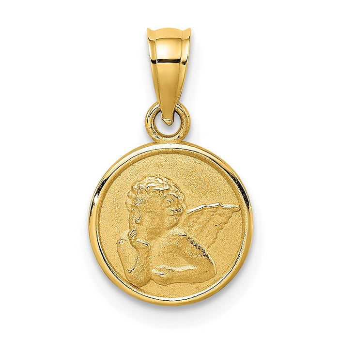 Million Charms 14K Yellow Gold Themed 10Mm Engraved Angel Coin Charm