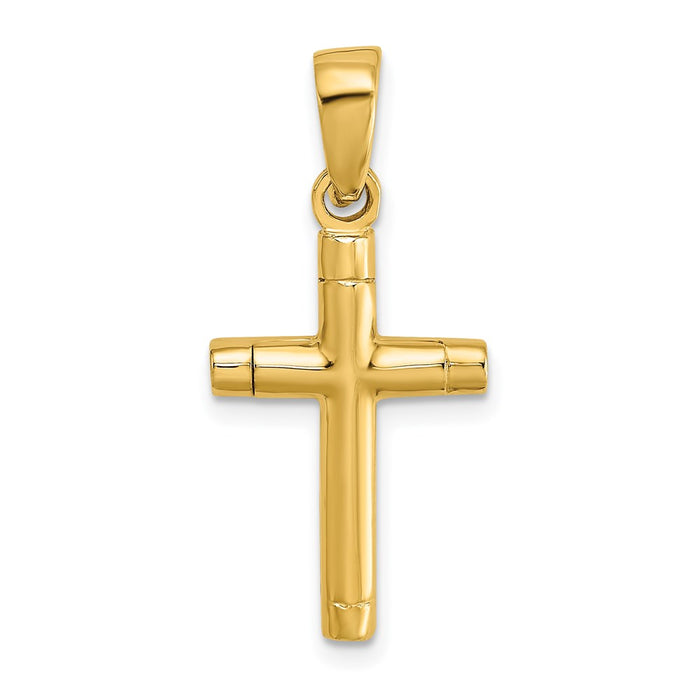 Million Charms 14K Yellow Gold Themed Tubular Relgious Cross Charm