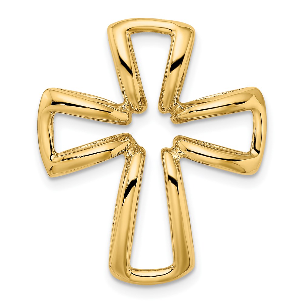 Million Charms 14K Yellow Gold Themed 3-D Polished Puffed Outlined Relgious Cross Charm