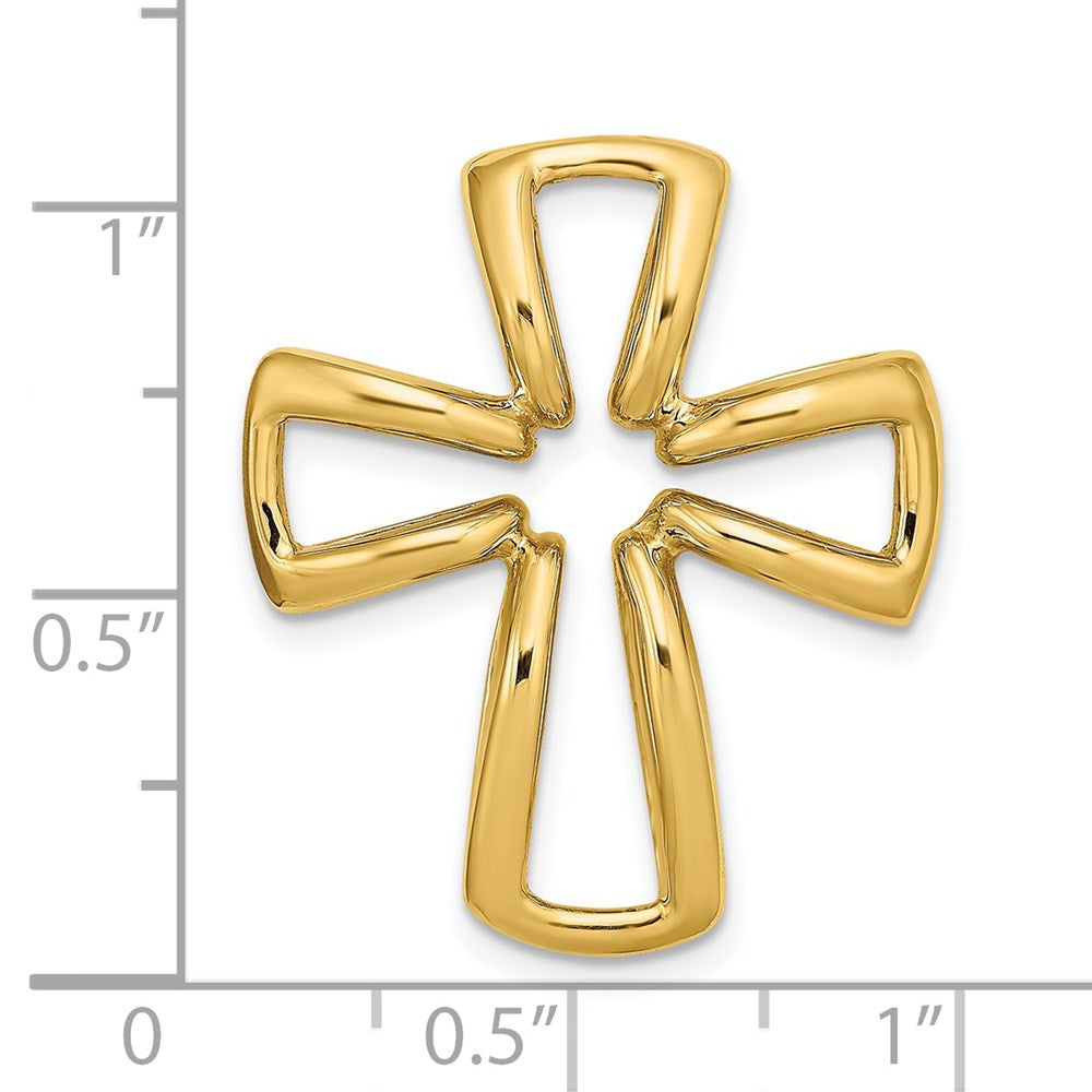 Million Charms 14K Yellow Gold Themed 3-D Polished Puffed Outlined Relgious Cross Charm