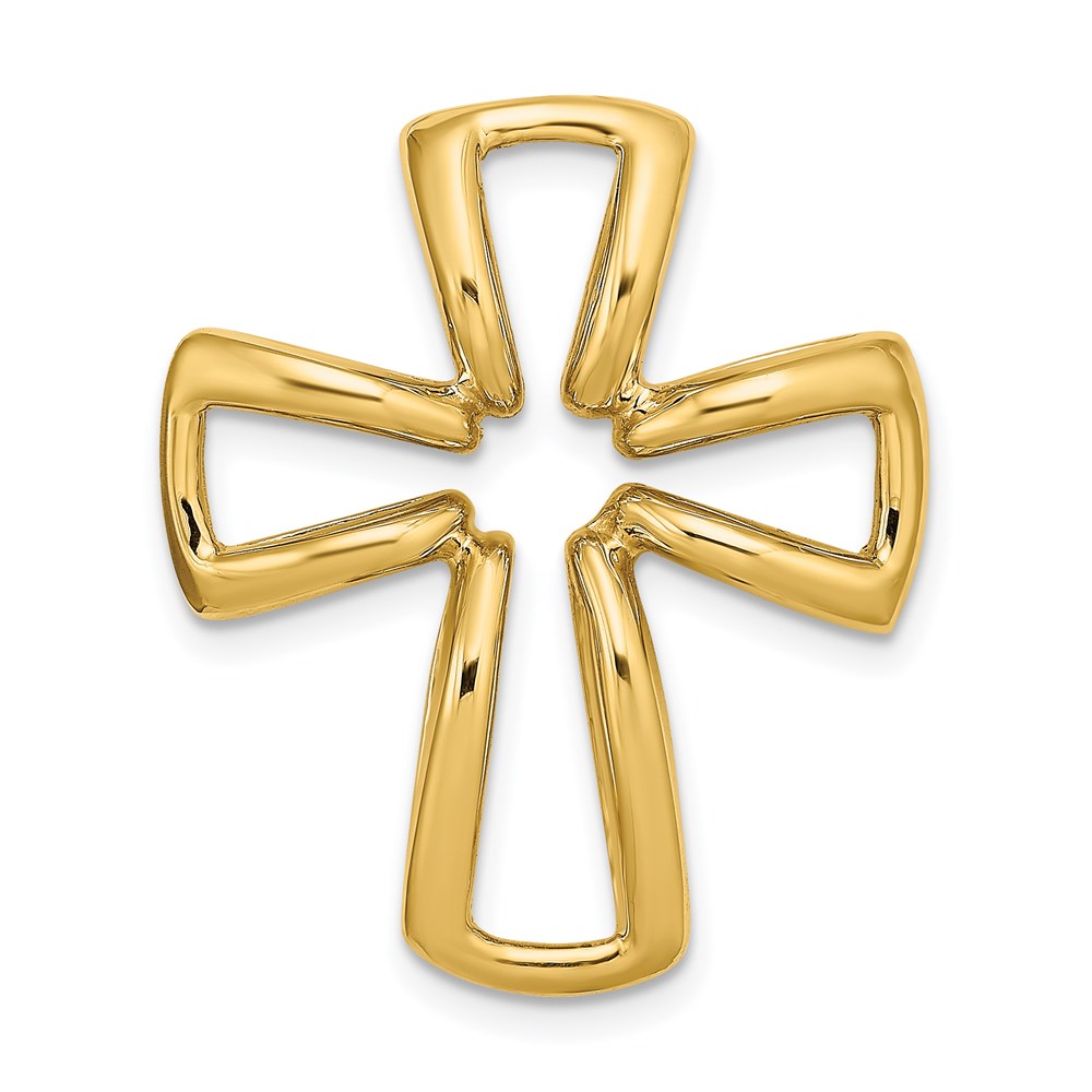 Million Charms 14K Yellow Gold Themed 3-D Polished Puffed Outlined Relgious Cross Charm
