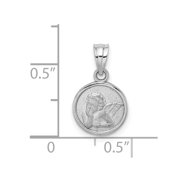 Million Charms 14K White Gold Themed 10Mm Engraved Angel Coin Charm