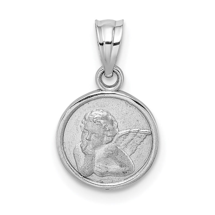 Million Charms 14K White Gold Themed 10Mm Engraved Angel Coin Charm