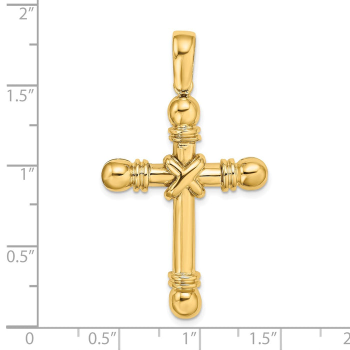 Million Charms 14K Yellow Gold Themed X Center With Rounded Ends Cross