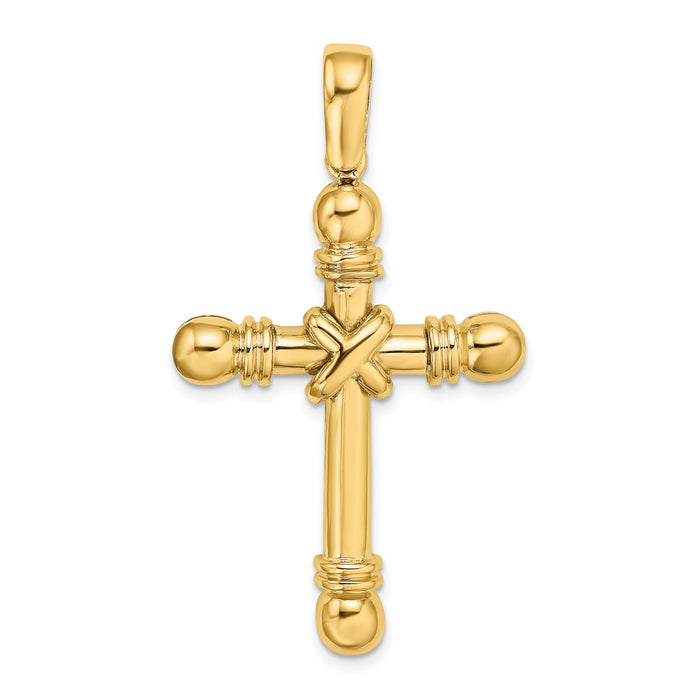 Million Charms 14K Yellow Gold Themed X Center With Rounded Ends Cross