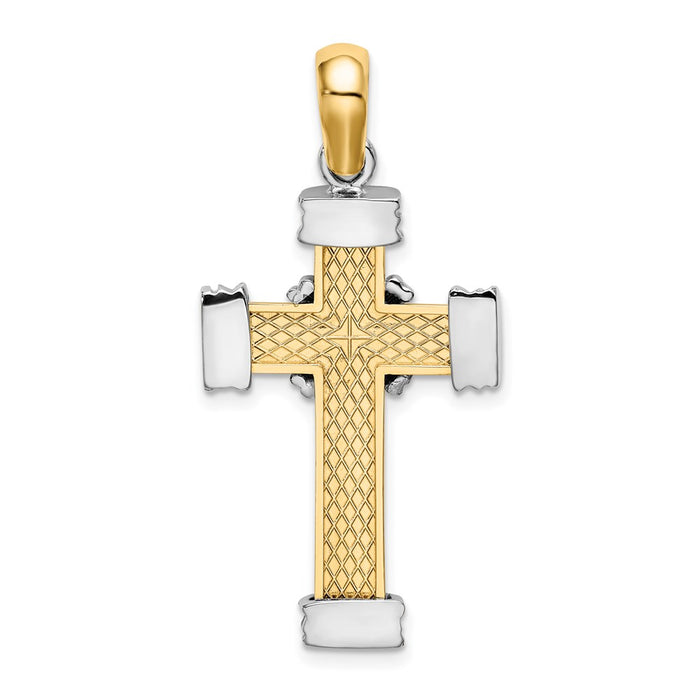 Million Charms 14K With Rhodium-Plated Polished Relgious Cross Charm