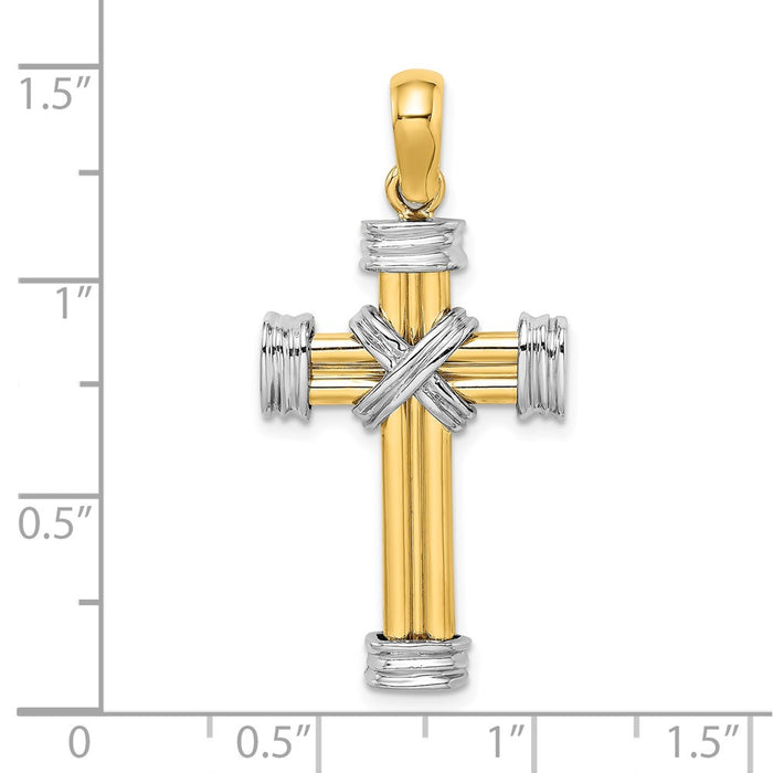 Million Charms 14K With Rhodium-Plated Polished Relgious Cross Charm