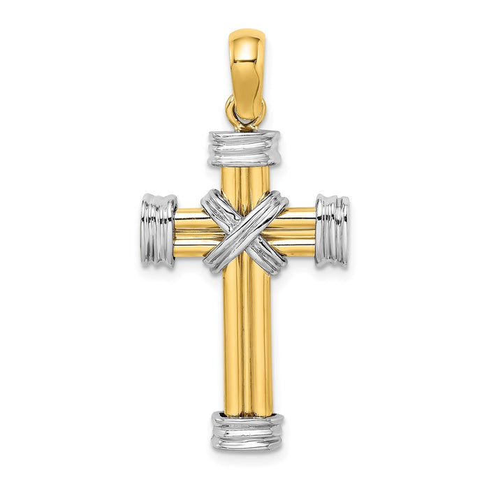 Million Charms 14K With Rhodium-Plated Polished Relgious Cross Charm