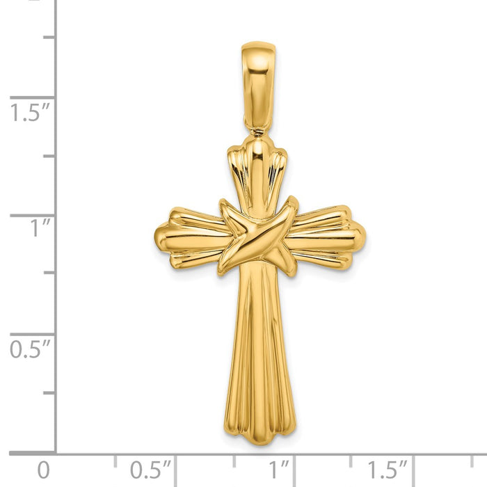 Million Charms 14K Yellow Gold Themed With X Center Ribbed Cross