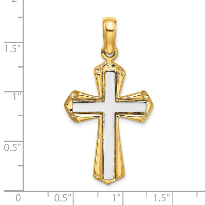 Million Charms 14K With Rhodium-Plated Polished Relgious Cross Charm