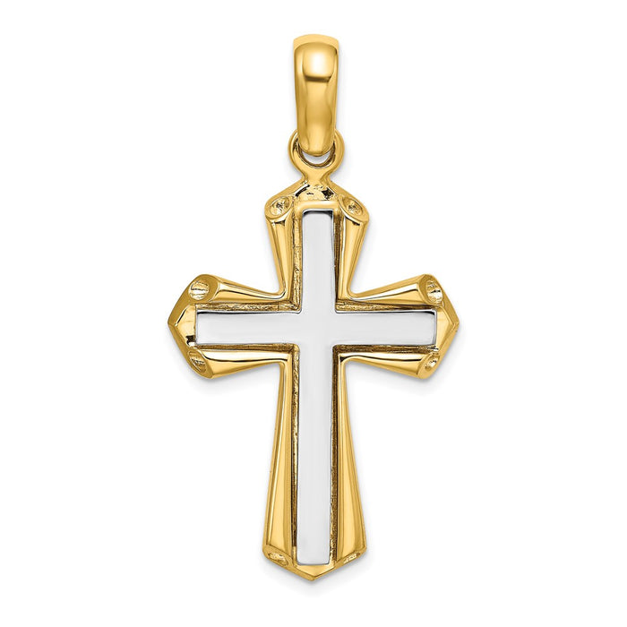 Million Charms 14K With Rhodium-Plated Polished Relgious Cross Charm