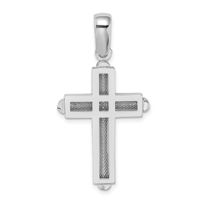 Million Charms 14K White Gold Themed Beveled Relgious Cross Charm