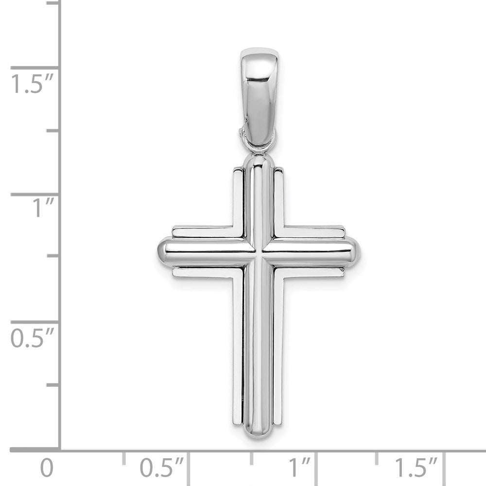 Million Charms 14K White Gold Themed Beveled Relgious Cross Charm