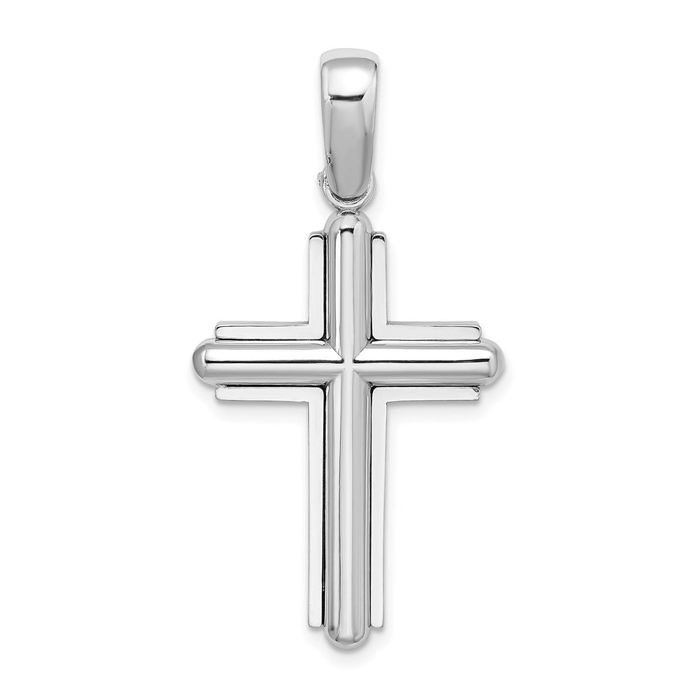 Million Charms 14K White Gold Themed Beveled Relgious Cross Charm