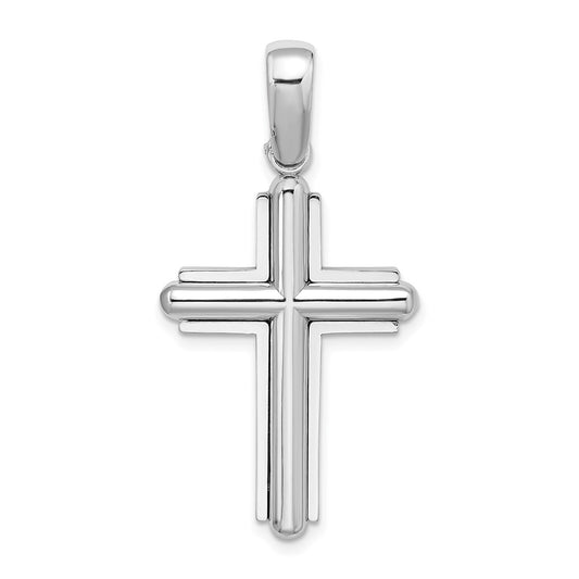Million Charms 14K White Gold Themed Beveled Relgious Cross Charm