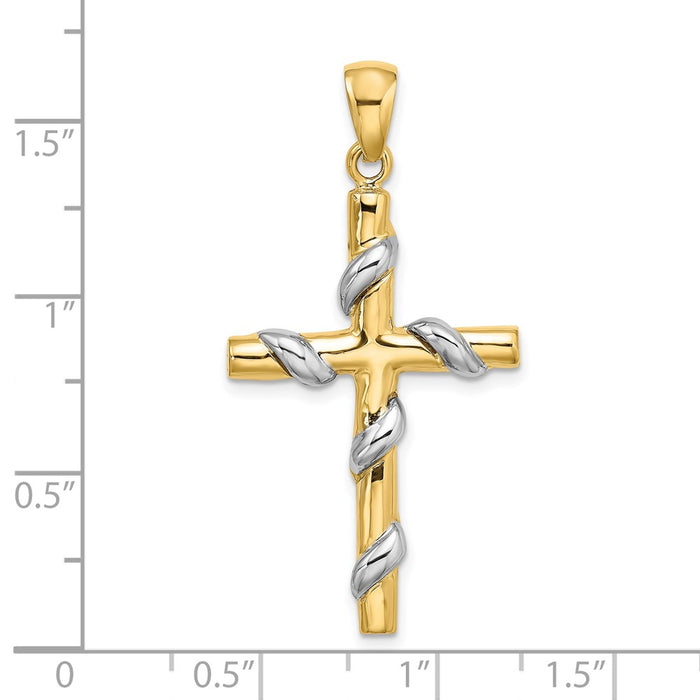 Million Charms 14K Two-Tone 2-D Vine Pattern Relgious Cross Charm