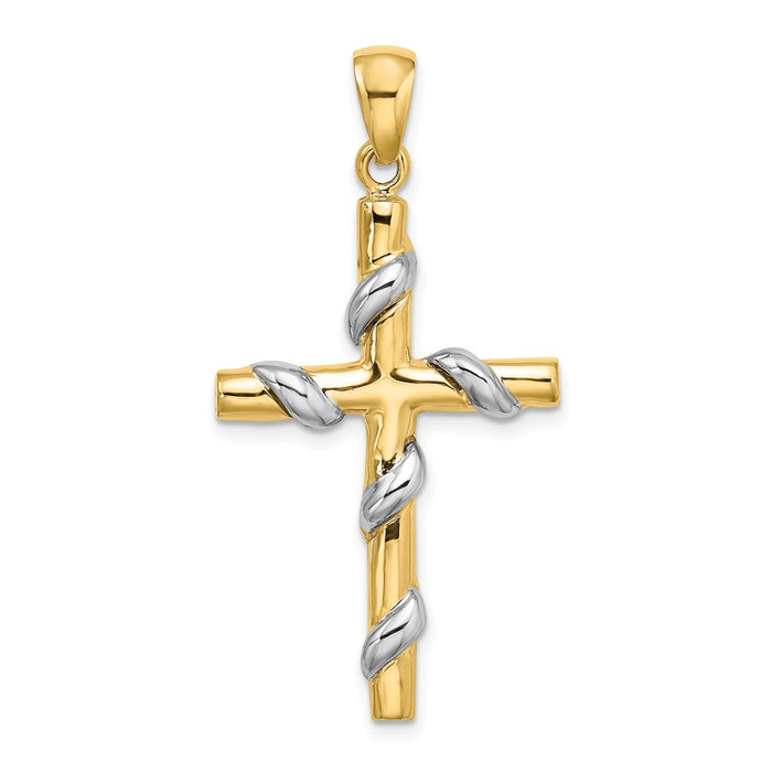 Million Charms 14K Two-Tone 2-D Vine Pattern Relgious Cross Charm