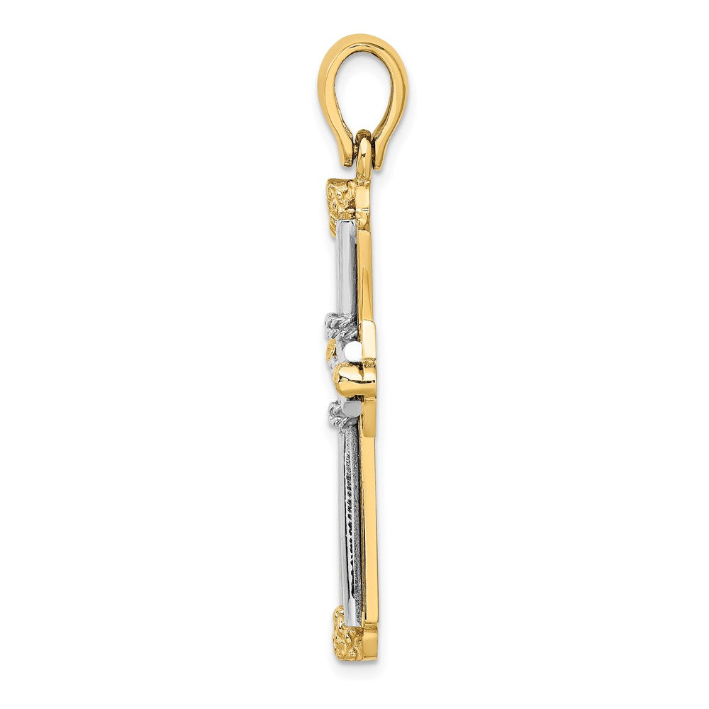 Million Charms 14K With Rhodium-Plated Diamond-Cut & Wire Relgious Cross Charm