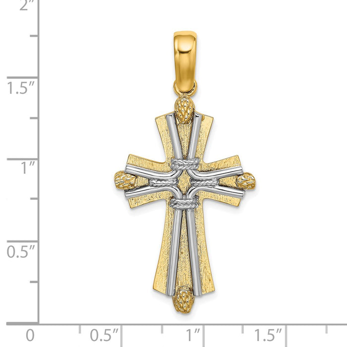Million Charms 14K With Rhodium-Plated Diamond-Cut & Wire Relgious Cross Charm