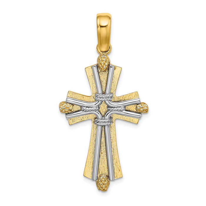 Million Charms 14K With Rhodium-Plated Diamond-Cut & Wire Relgious Cross Charm