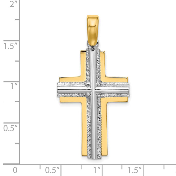 Million Charms 14K With Rhodium-Plated Rope Trim Relgious Cross Charm