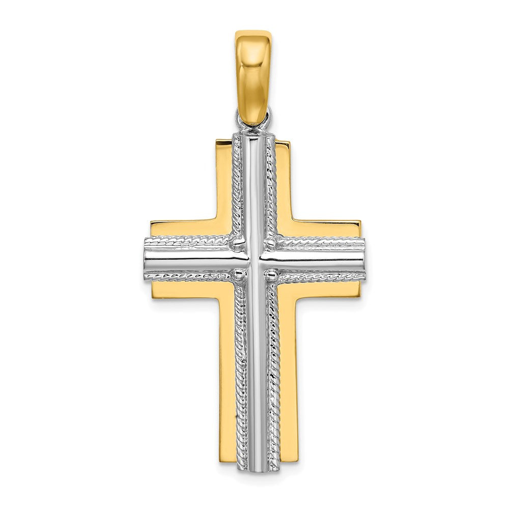 Million Charms 14K With Rhodium-Plated Rope Trim Relgious Cross Charm